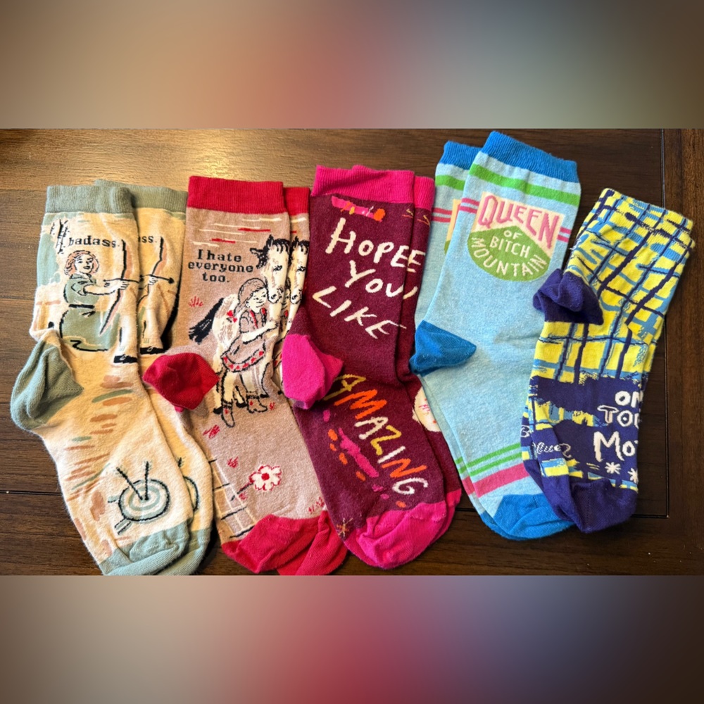 Lot of 5 Blue Q Colorful Fun Socks Set